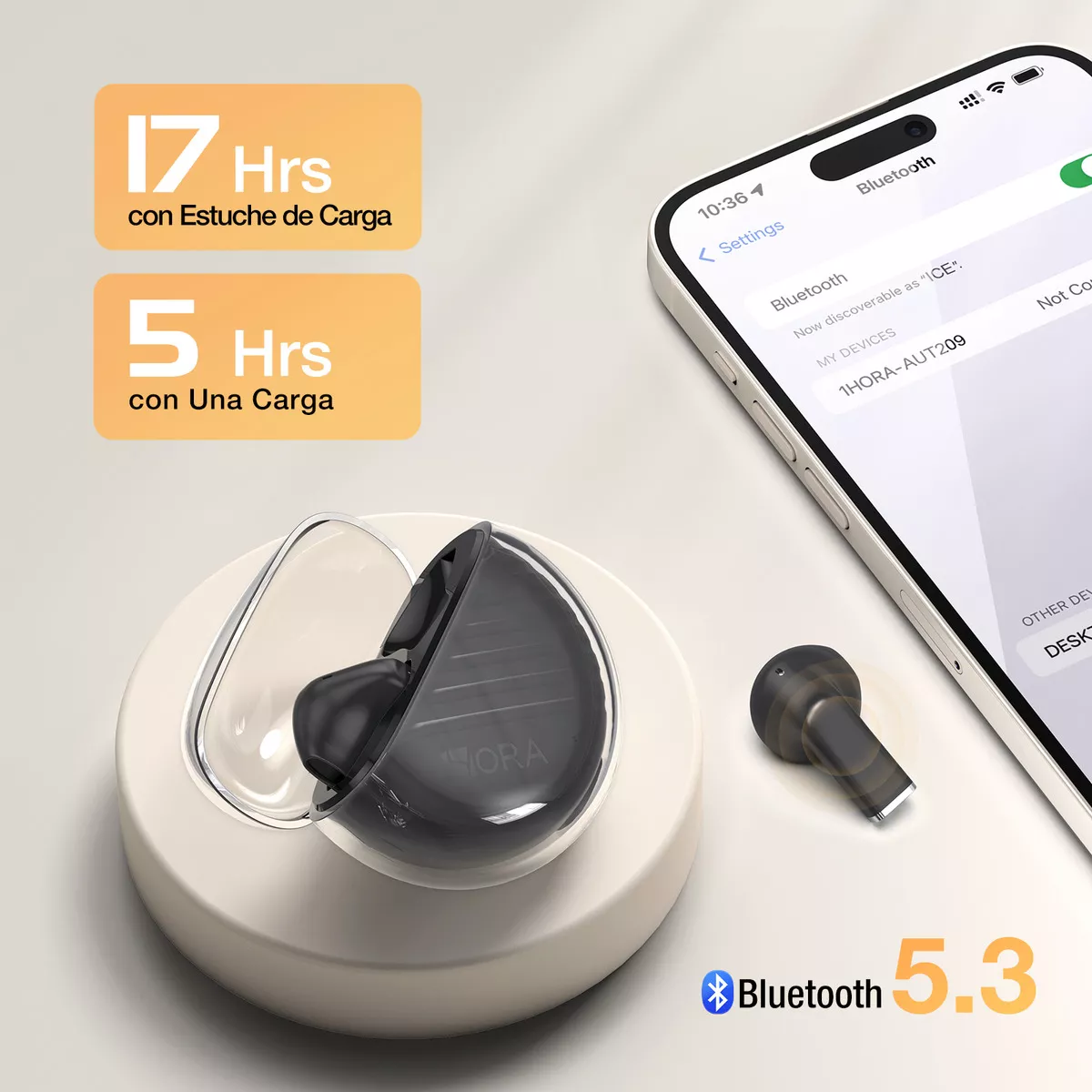 AUDIFONOS BLUETOOTH ESTUCHE TRANSPARENTE