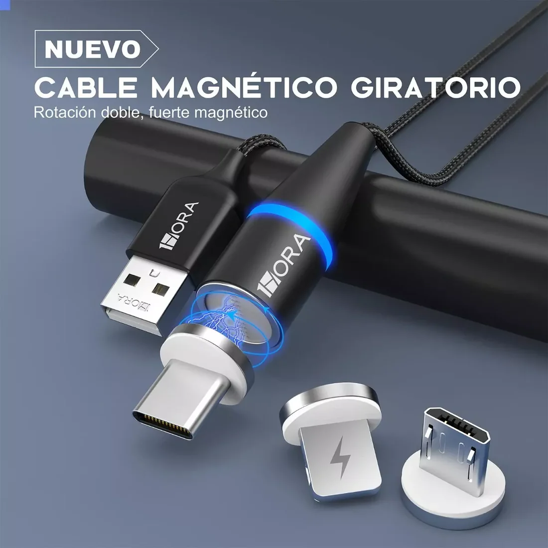 CABLE 3 EN 1 V8/TIPO C/LIGHTNING CON CABEZAS INTERCAMBIABLES 