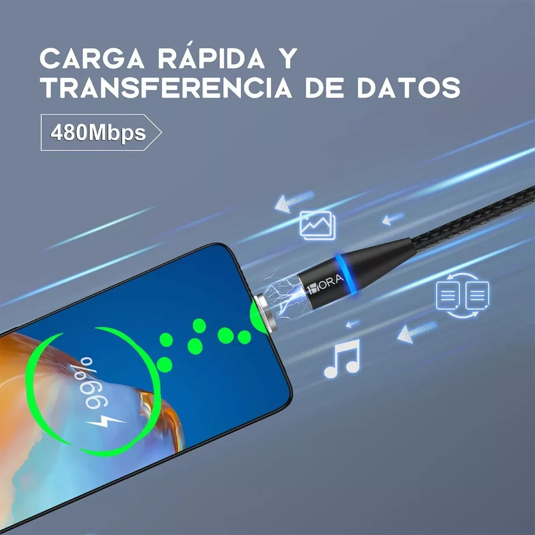 CABLE 3 EN 1 V8/TIPO C/LIGHTNING CON CABEZAS INTERCAMBIABLES 