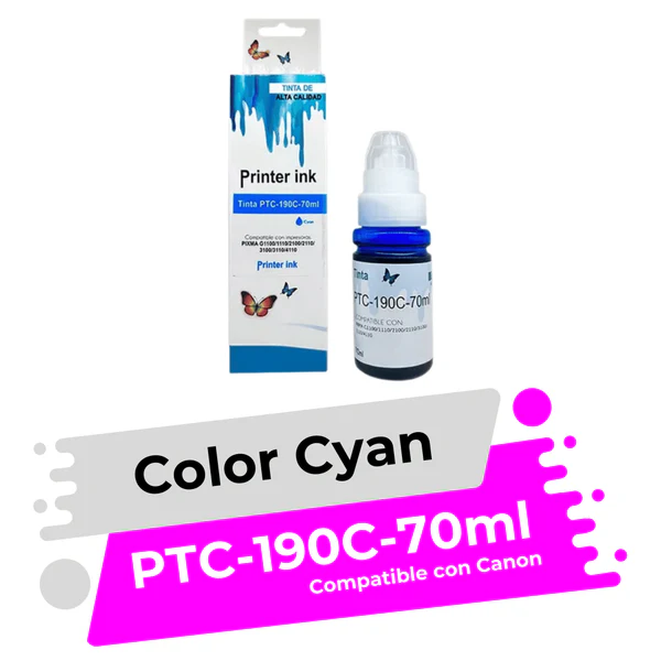 TINTA CANON CYAN/AZUL PTC-190C 70ML