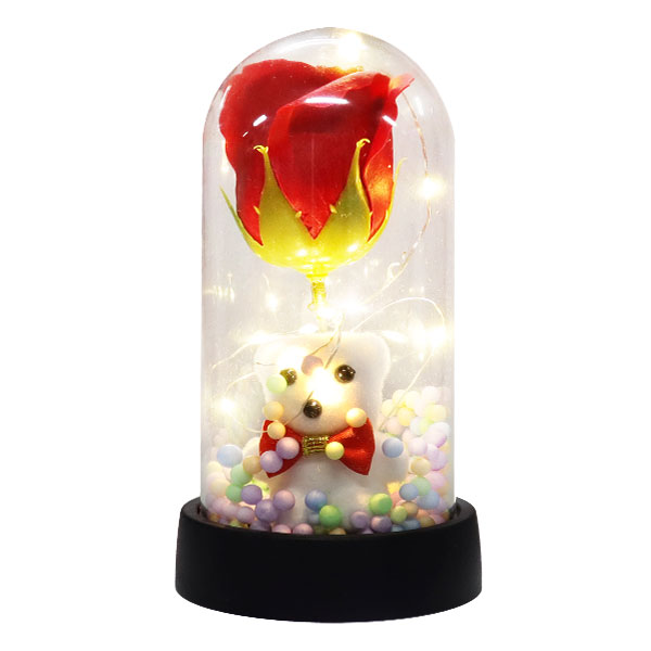 CAPSULA DE ROSA ETERNA CON OSITO Y LUZ LED