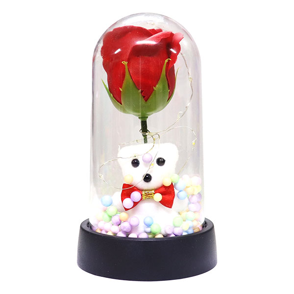 CAPSULA DE ROSA ETERNA CON OSITO Y LUZ LED