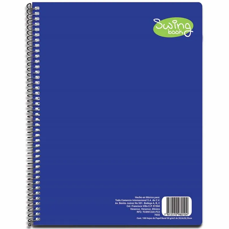 CUADERNO/LIBRETA ESPIRAL DE 100 HOJAS BLANCO SWING