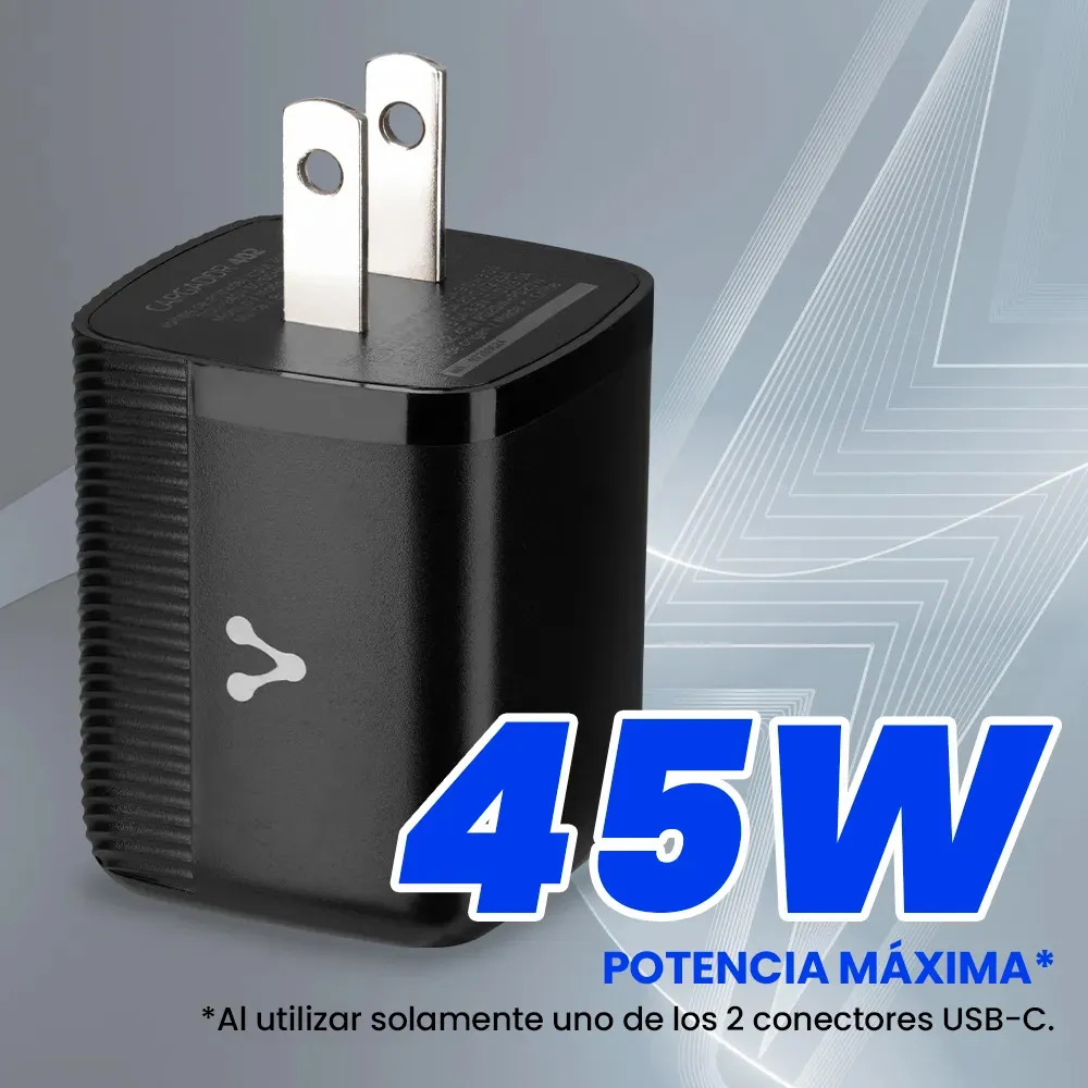 CARGADOR PARA PARED VORAGO CARGA RAPIDA 3.0 USB C DE 45W