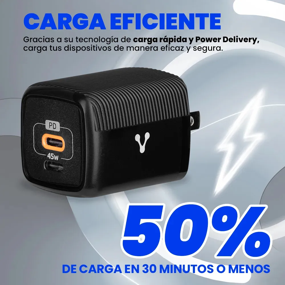 CARGADOR PARA PARED VORAGO CARGA RAPIDA 3.0 USB C DE 45W