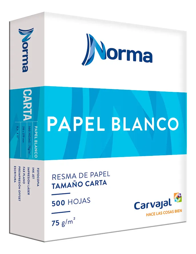 PAQUETE DE 50  HOJAS BLANCAS TAM CARTA NORMA 75gr