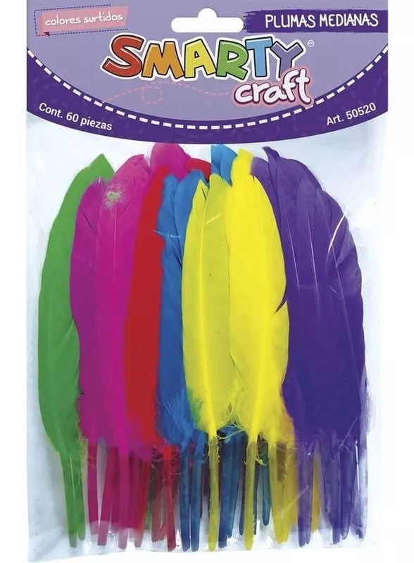 PLUMAS ARTIFICIALES MEDIANAS COLORES SURTIDOS 60 PZAS