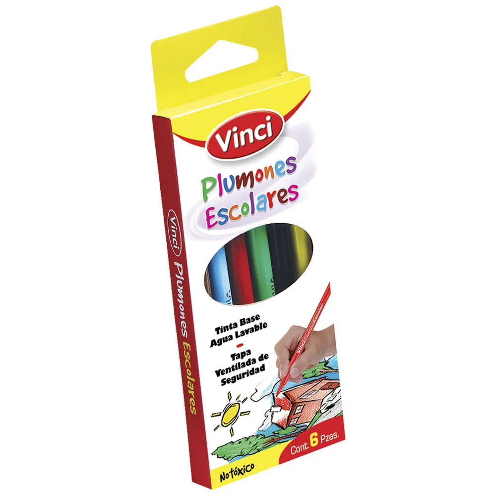 PLUMONES ESCOLARES CON 6 PIEZAS