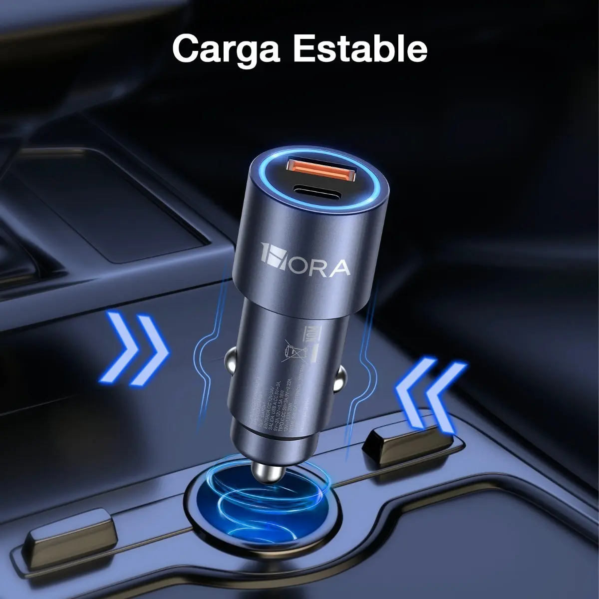 TURBO CARGADOR PARA AUTO CON CABLE TIPO C 3A